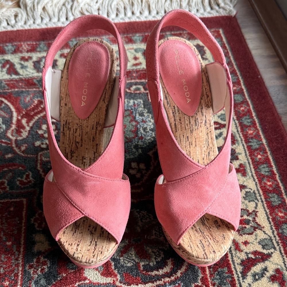 Pelle Moda Coral Suede Wedge Sandals